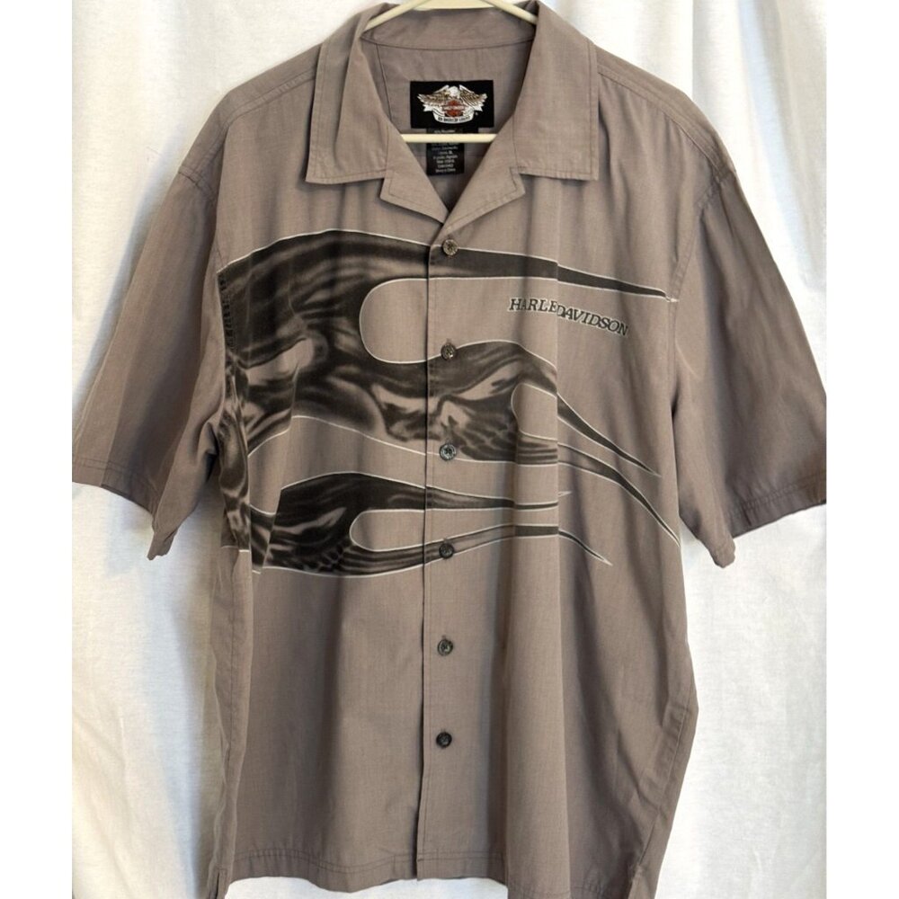 Harley Davidson Sh. Sl. Men's Button Down Shirt, Mauve, Black Pattern, Size XL